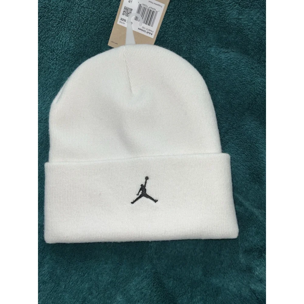 New! Nike Jordan Jumpman Logo Cuffed Beanie Hat White Color Adult Unisex